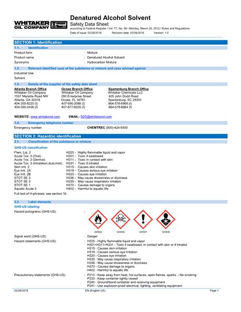 flying tiger denatured alcohol|Safety Data Sheet according to GHS .